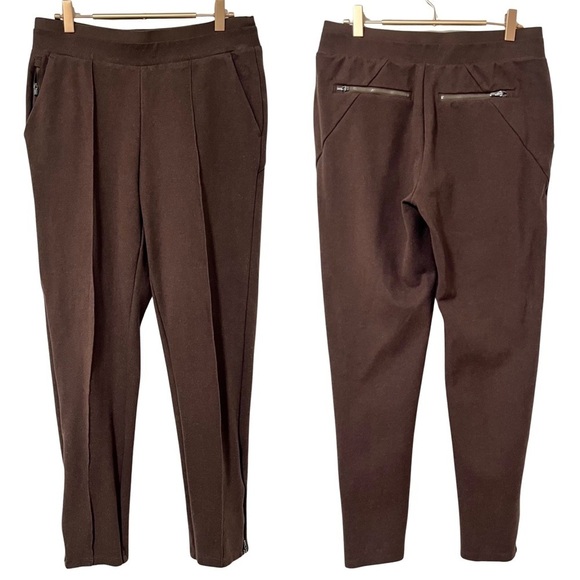 Athleta Venice Heathered Pintuck Pants Size S Dark Brown Heather Leg Zipper - Picture 1 of 10